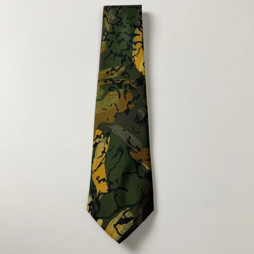 Italian Green Camo Abstract Hand Made Silk‎ Tie